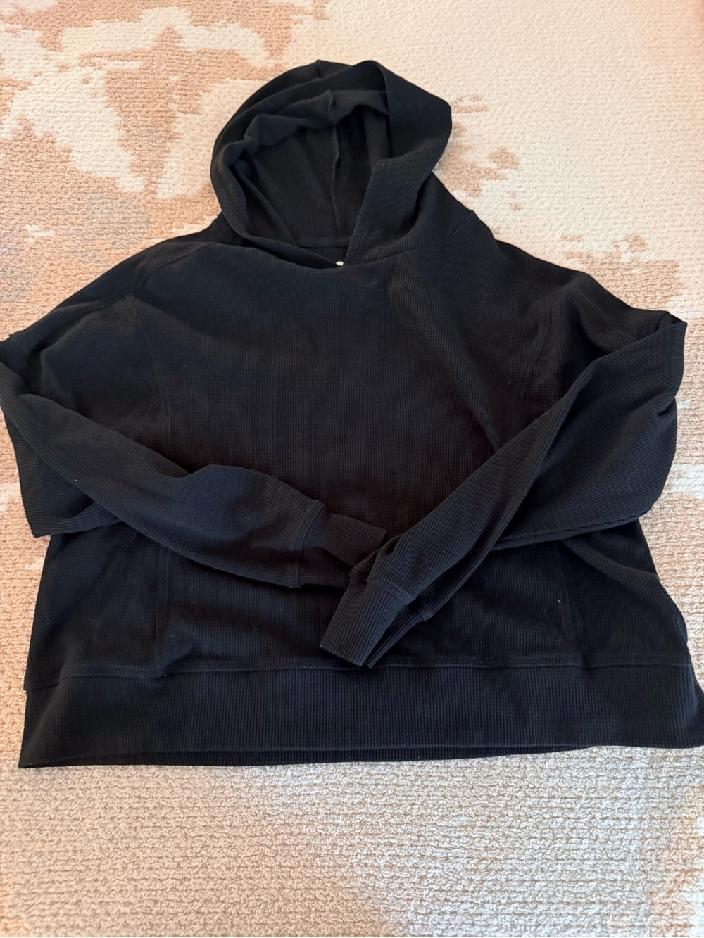 Womens crop Black Hooded Waffle-Knit Sweater
